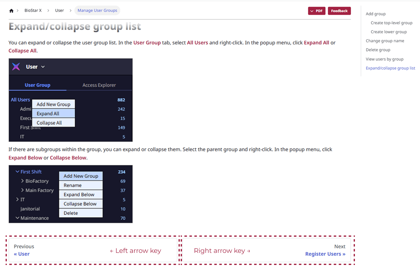 Move page by arrow key